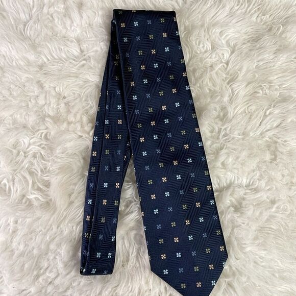 LOUIS DELL’OLIO 100% Silk Seide Mens Designer Tie Made in Italy Blue Floral 56”L - Picture 4 of 7